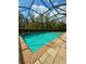 Well-maintained screened-in pool with a decorative tile border and a paver deck at 5117 Longspur Ct, Lithia, FL 33547