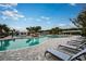 Resort-style pool with lounge chairs and palm trees for relaxation at 9711 Minnow Ray Dr, Land O Lakes, FL 34638