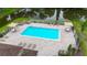 Aerial view of community pool surrounded by lounge chairs, tables, and mature landscaping at 10412 Tara Dr, Riverview, FL 33578
