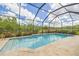 Screened-in pool with blue water, stone decking, and views of a lush green treeline at 16712 Courtyard Loop, Land O Lakes, FL 34638