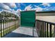 View of the condo balcony with green screen and metal railing overlooking the street at 1799 N Highland Ave # 106, Clearwater, FL 33755