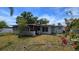 Back exterior of home and screen porch with grassy yard and mature tropical landscaping around perimeter at 3925 W Eden Roc Cir, Tampa, FL 33634