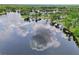 Aerial view of lake, reflecting cloudy skies, surrounded by lush trees and waterfront homes at 5817 Myrtle Ln, Tampa, FL 33625
