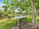 Peaceful pond setting with a relaxing bench, providing a serene escape surrounded by nature and lush greenery at 6820 Muncaster Ct, Tampa, FL 33625