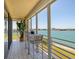 Enclosed balcony with table and chairs overlooks water views at 7872 Sailboat Key S Blvd # 301, South Pasadena, FL 33707