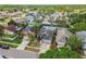 Aerial view of a home nestled among mature trees in a quiet neighborhood at 8736 Huntfield St, Tampa, FL 33635