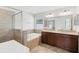 Bathroom boasts a walk-in shower, soaking tub, double vanity, and modern fixtures at 1119 Ballard Green Pl, Brandon, FL 33511