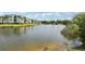Scenic view of a tranquil pond surrounded by lush greenery and community buildings under a clear blue sky at 1119 Ballard Green Pl, Brandon, FL 33511