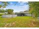 Large grassy backyard featuring an above ground pool, patio, and AC Unit at 12106 Meadow Ln, San Antonio, FL 33576
