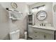 Well-lit bathroom featuring gray vanity, updated fixtures, and neutral decor at 12106 Meadow Ln, San Antonio, FL 33576