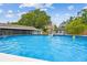 Backyard with an above ground swimming pool and a shed at 12106 Meadow Ln, San Antonio, FL 33576