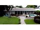 Inviting backyard featuring a pool, patio, and lush landscaping, ideal for outdoor living and entertaining at 150 Carlyle Dr, Palm Harbor, FL 34683