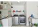 Functional laundry room with modern washer and dryer, plus storage space and a utility sink at 1758 Biarritz Cirs, Tarpon Springs, FL 34689