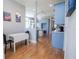 Stylish kitchen with blue cabinets, modern appliances, and breakfast bar at 2009 153Rd E Ct, Bradenton, FL 34212