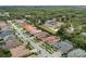 Overhead view showcasing a neighborhood with neatly manicured lawns and tiled rooftops at 2142 Scarlet Oaks St, Clearwater, FL 33759