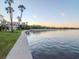 Waterfront view with a concrete seawall, lush green lawn, palm trees, and tranquil water at 2807 W Hawthorne Rd # 11, Tampa, FL 33611