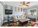Upstairs bonus room with fan, seating, and decorative artwork at 330 Woods Landing Trail, Oldsmar, FL 34677