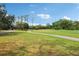 Scenic view of the golf course with mature trees and manicured green at 330 Woods Landing Trail, Oldsmar, FL 34677