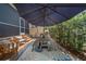 Outdoor patio featuring a large umbrella, outdoor furniture, and a brick paver floor at 3543 Gamble St, New Port Richey, FL 34655