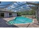 Inviting screened-in pool area with brick paving, clear water, and surrounding lush landscaping at 5507 Keeler Oak St, Lithia, FL 33547