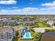 Scenic aerial view of waterfront residences with boat docks, community pool, and manicured lawns on a sunny day at 5712 Biscayne Ct # 103, New Port Richey, FL 34652