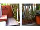 Side yard featuring wood privacy fence, seating and mature trees at 101 S Maywood Ave, Clearwater, FL 33765