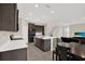 Open-concept kitchen with an island, stainless steel appliances, and dark wood cabinets at 10379 Bridgegate Heights Loop, San Antonio, FL 33576