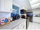 Kitchen counter featuring modern appliances with large window overlooking the backyard at 10520 Tapestry Dr, Port Richey, FL 34668