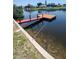 Boat dock with a red railing overlooking the water at 13039 Keel Ct, Hudson, FL 34667