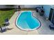 Aerial shot of the in-ground pool with cozy seating and hardscape design, perfect for relaxation and entertaining at 15100 Avalon Ave, Clearwater, FL 33760