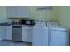 Convenient laundry room featuring a sink, washer, dryer, and ample storage at 15805 Redington Dr, Redington Beach, FL 33708