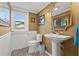 Charming powder room with pedestal sink, wainscoting, and decorative tile flooring at 241 72Nd N St, St Petersburg, FL 33710