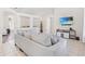 Spacious living room featuring a comfortable sofa, entertainment center, and abundant natural light at 2641 Big Pine Dr, Holiday, FL 34691