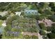 Aerial shot showcasing community amenities: tennis courts, a pool, clubhouse, and parking, all nestled within lush greenery at 3350 Stonebridge Trl, Valrico, FL 33596