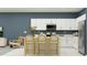 A modern kitchen with white cabinets, an island with stools, and open layout at 3465 Lapis Lake Dr, Zephyrhills, FL 33541