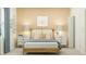 A cozy bedroom with a wooden bed frame, matching nightstands, bee themed decor and soft lighting at 3481 Lapis Lake Dr, Zephyrhills, FL 33541