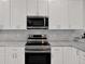 Modern kitchen featuring sleek stainless steel appliances and white cabinetry at 4071 45Th N Ave, St Petersburg, FL 33714