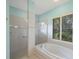 Bright Primary bathroom with soaking tub, and a separate glass enclosed shower; ideal for relaxation at 12002 Hope Ln, Tampa, FL 33618