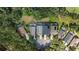 Aerial view of several homes with well-kept lawns and screened pools in a community surrounded by mature trees at 18631 Le Dauphine Pl, Lutz, FL 33558