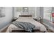 A view of the bedroom featuring a bed with a gray throw blanket and two windows with blinds at 3245 Freemont S Ter, St Petersburg, FL 33712