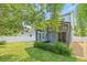 Lush backyard with a covered patio, green grass, and a privacy fence, perfect for relaxing at 7710 S Desoto St, Tampa, FL 33616