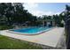 Community pool area featuring a sparkling pool, lounge chairs, and shady trees at 8011 Peach Dr # 103, Tampa, FL 33637