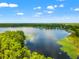 Expansive aerial view of a lake with lush green trees along the shoreline, houses, and a blue sky at 1936 Heron Cove Dr # 104, Lutz, FL 33549