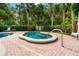 Relaxing hot tub surrounded by lush greenery and a brick patio at 1936 Heron Cove Dr # 104, Lutz, FL 33549