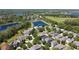 Scenic aerial view showcasing a community with houses surrounding a tranquil lake at 2903 Cypress Bowl Rd, Lutz, FL 33558
