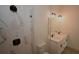 Modern bathroom featuring a walk-in shower, dual vanity and contemporary fixtures at 36755 Thomas Jefferson Rd, Dade City, FL 33525