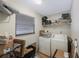 Functional laundry room with washer, dryer, and storage shelves for convenient household chores at 413 Somerset Ln, Palm Harbor, FL 34684