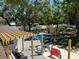 Aerial view showcasing a backyard oasis with a pool, patio, and sand play area at 5744 150Th N Ave, Clearwater, FL 33760