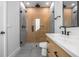 Stylish bathroom features walk-in shower with unique tile surround and modern vanity at 607 W Euclid Ave # 3, Tampa, FL 33602