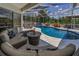 Beautiful outdoor pool area with comfortable seating and a screened enclosure at 9208 Brindlewood Dr, Odessa, FL 33556